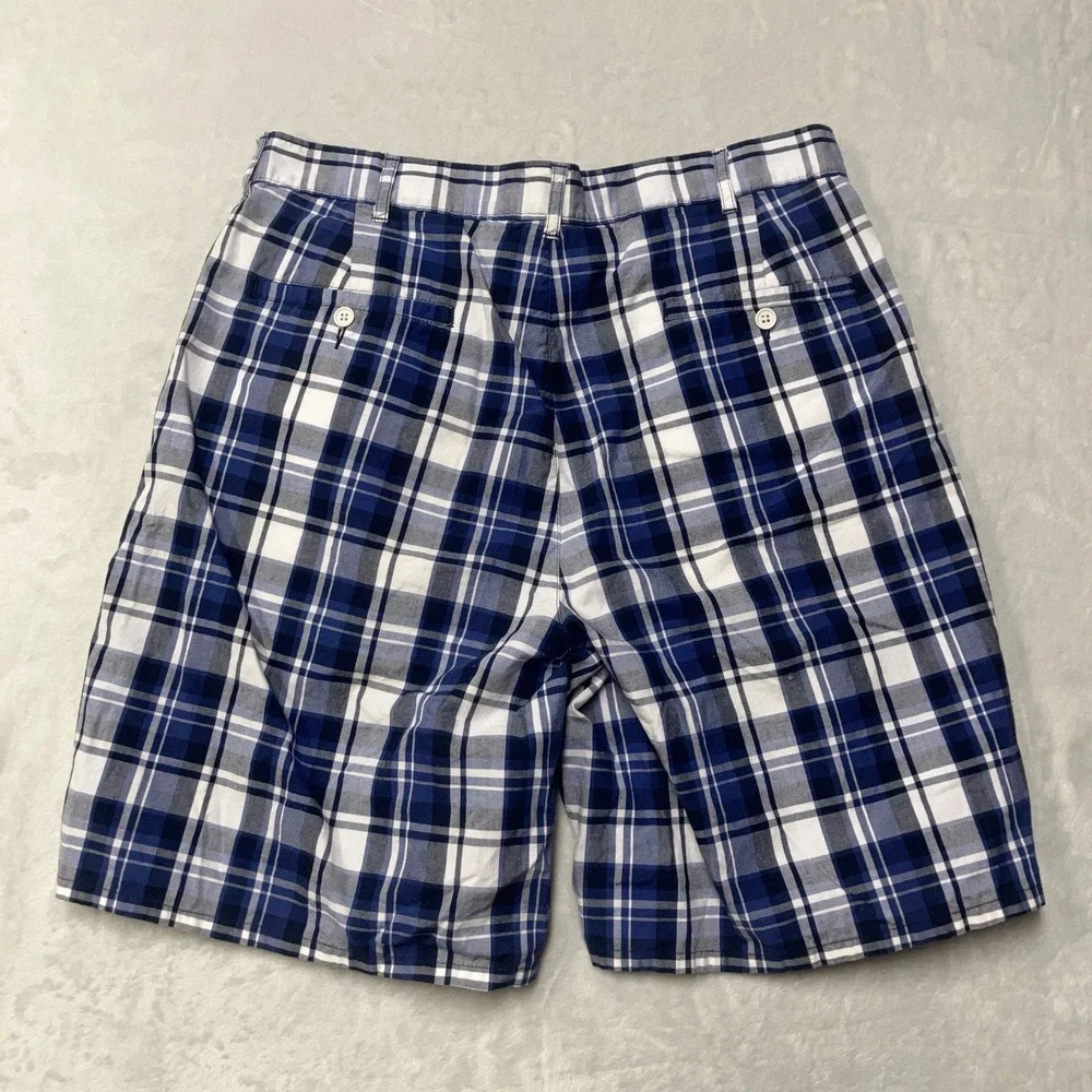 Vintage Polo Ralph Lauren Shorts Plaid Double Pleated Pony Logo Blue Mens Fit 32